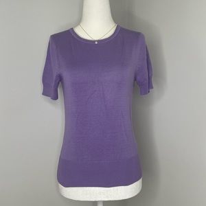 NWT Brooks Brothers Women’s Sweater Short Sleeve Purple With White Trim XS Silk